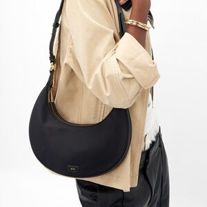 JW PEI Black Carly Saddle Bag with Gold Accents